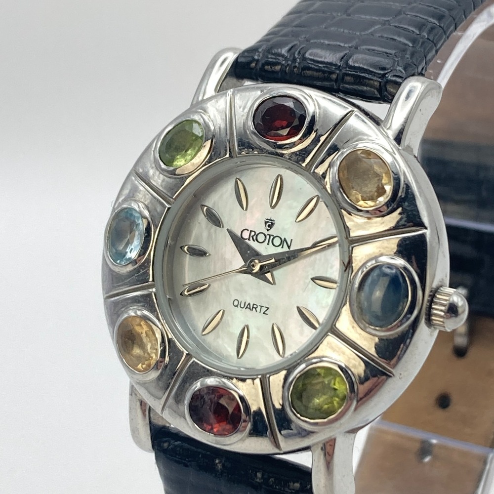 Croton Women's Watch 31mm Silver Tone Rainbow Crystals MOP WR New Battery 8.5"